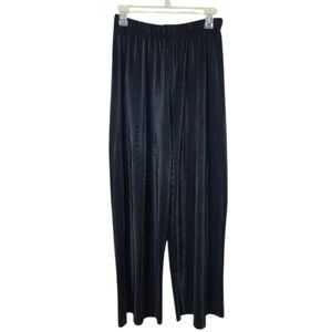 Vintage Black Ribbed Women M Semi Sheer Wide-Leg Pull On Pants Casual Streetwear